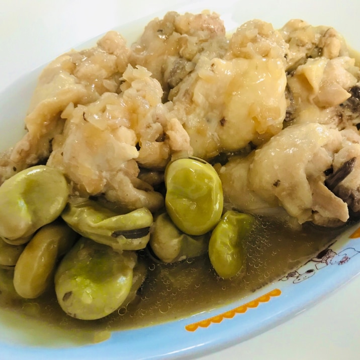 たっぷりたまねぎポン酢使用*そら豆と鶏のさっぱり煮